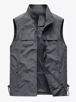 Gilet de pêche classique d'extérieur pour hommes imperméable respirant multi-poches gilet décontracté