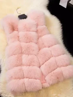 Gilet en fausse fourrure veste mi-longue d'hiver écologique sans manches pour femme 2026