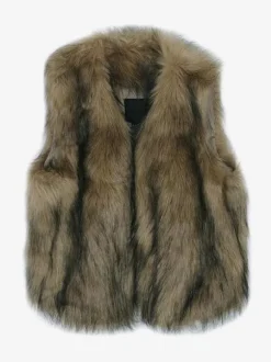 Gilet Manteaux En Fausse Fourrure Café Marron Sans Manches Veste Hiver