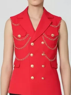 Gilet Pour Hommes Veste Hip Hop Noir À Chaîne Double Boutonnage Poche Élégant