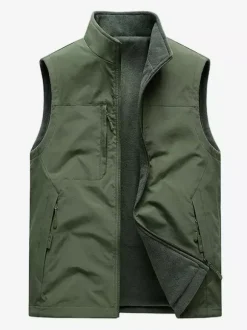 Gilet sans manches à col montant pour homme doublé polaire