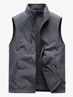 Gilet sans manches à col montant pour homme doublé polaire