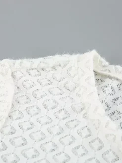 Gilet cardigan ajusté en maille ajourée avec manches évasées pour femme 2026