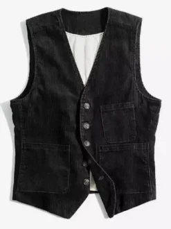 Gilet de travail sans manches en velours côtelé vintage pour homme