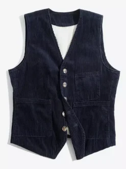 Gilet de travail sans manches en velours côtelé vintage pour homme