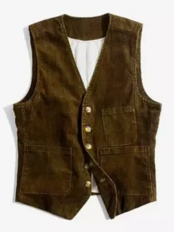 Gilet de travail sans manches en velours côtelé vintage pour homme