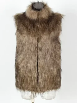 Gilet En Fausse Fourrure Noir Hiver Chaud Hommes Sans Manches