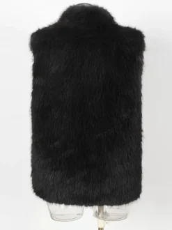 Gilet En Fausse Fourrure Noir Hiver Chaud Hommes Sans Manches