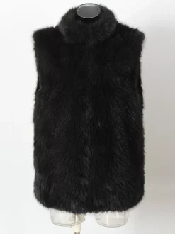 Gilet En Fausse Fourrure Noir Hiver Chaud Hommes Sans Manches