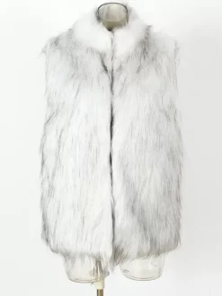 Gilet En Fausse Fourrure Noir Hiver Chaud Hommes Sans Manches
