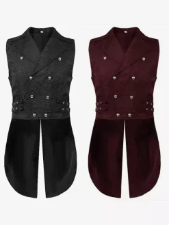 Gilet en fibre de polyester sans manches vintage noir vintage costumes rétro pour homme