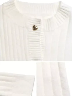Gilet en maille côtelée à boutons en forme de c艙ur col rond manches longues collection femme 2026