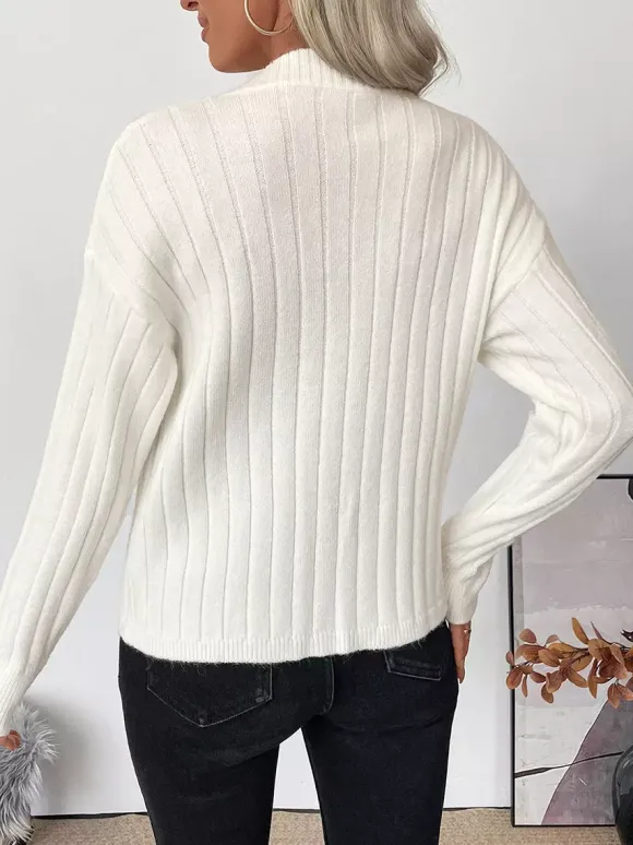 Gilet en maille côtelée à boutons en forme de c艙ur col rond manches longues collection femme 2026