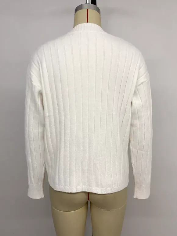 Gilet en maille côtelée à boutons en forme de c艙ur col rond manches longues collection femme 2026