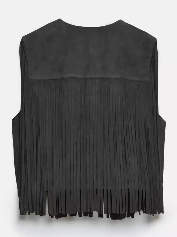 Gilet à franges Western Cowgirl col ras du cou veste bohème printemps daim pour femme 2026