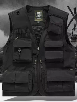Gilet grande taille pour homme avec plusieurs poches et design réfléchissant