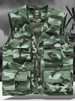 Gilet grande taille pour homme avec plusieurs poches et design réfléchissant