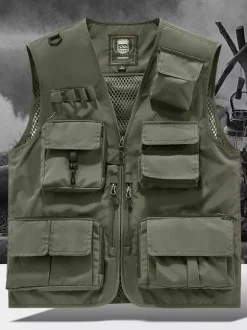 Gilet grande taille pour homme avec plusieurs poches et design réfléchissant