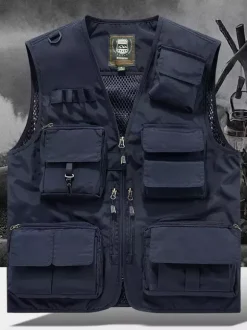 Gilet grande taille pour homme avec plusieurs poches et design réfléchissant