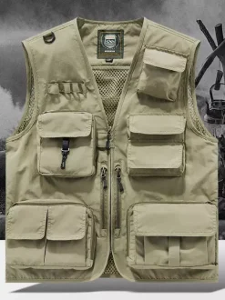 Gilet grande taille pour homme avec plusieurs poches et design réfléchissant