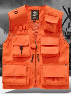 Gilet grande taille pour homme avec plusieurs poches et design réfléchissant