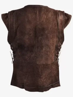 Gilet noir vintage à lacets et manches longues en polyester pour homme