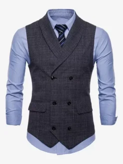 Gilets Habillés Hommes Col Rabattu Boutons Gris Clair Mariage Formel Cérémonie