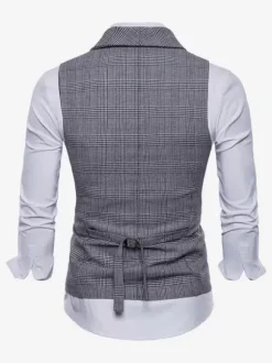 Gilets Habillés Hommes Col Rabattu Boutons Gris Clair Mariage Formel Cérémonie