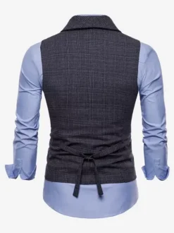 Gilets Habillés Hommes Col Rabattu Boutons Gris Clair Mariage Formel Cérémonie