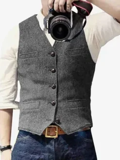 Gilets Habillés Pour Hommes Business Classique Col En V Boutons Chic Noir