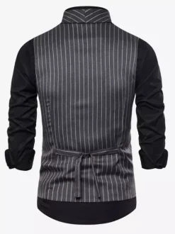 Gilets Habillés Hommes Business Confortable Col Rabattu Bouton Gris Foncé Rayure