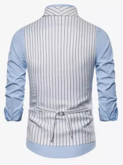 Gilets Habillés Hommes Business Confortable Col Rabattu Bouton Gris Foncé Rayure