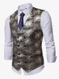 Gilets Habillés Hommes Mariage Confortable Col En V Boutons Argent Imprimé