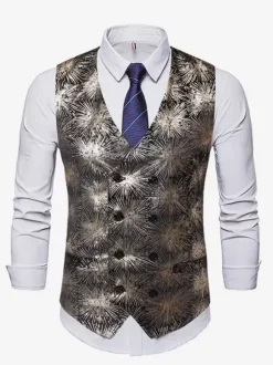 Gilets Habillés Hommes Mariage Confortable Col En V Boutons Argent Imprimé