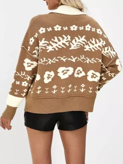 Gilet vintage en maille Fair Isle avec motif de couleur contrastée pour femme 2026