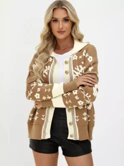 Gilet vintage en maille Fair Isle avec motif de couleur contrastée pour femme 2026