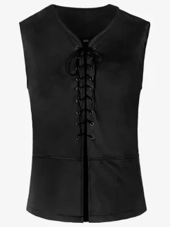 Gilet Vintage Top Rétro À Lacets Sans Manches Polyester Fibre Gilet Rétro Costumes Pour Homme