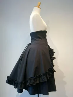 Gothic Lolita SK Frill Button Plissé Lace Up Jupe Lolita noire Déguisements Halloween