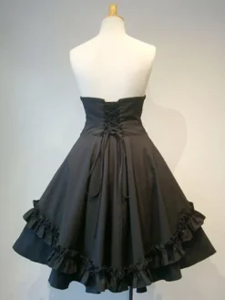 Gothic Lolita SK Frill Button Plissé Lace Up Jupe Lolita noire Déguisements Halloween
