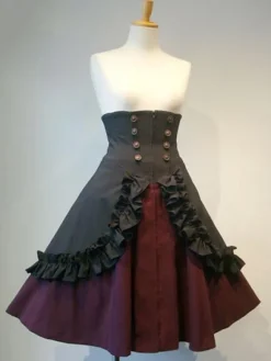 Gothic Lolita SK Frill Button Plissé Lace Up Jupe Lolita noire Déguisements Halloween