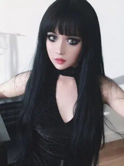 Gothic Lolita Wigs Perruques de cheveux Lolita longs ébouriffés noirs avec une frange Déguisements Halloween