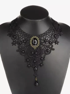 Gothic Lolita collier noir découpe coeur et fleur Lolita Collier Collier en dentelle Déguisements Halloween