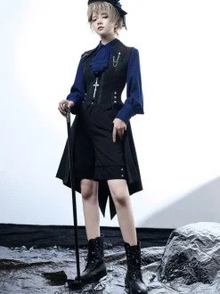 Gothique Lolita Bloomers Métal Détails Straight Black Lolita Shorts