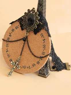 Gothique Lolita Choker Croix Chaîne Dentelle Noir Lolita Collier Déguisements Halloween