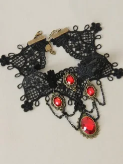 Gothique Lolita Choker Détail en métal Jewel Lace Lolita noir collier Déguisements Halloween