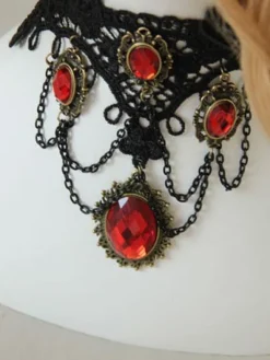 Gothique Lolita Choker Détail en métal Jewel Lace Lolita noir collier Déguisements Halloween