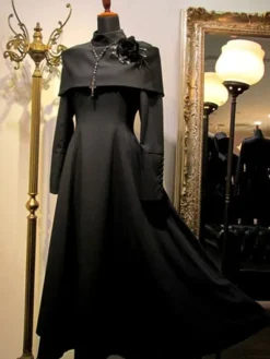 Gothique Lolita OP robe bouton plissé noir une pièce robe lolita Déguisements Halloween