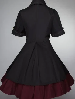 Gothique Lolita Robe OP Style Militaire Volant Noeud Papillon Bouton À Lacets Bourgogne Lolita Robe Une Pièce Déguisements Halloween