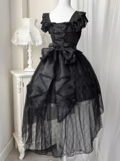 Gothique Lolita Robes Rose Dentelle Noir Corset