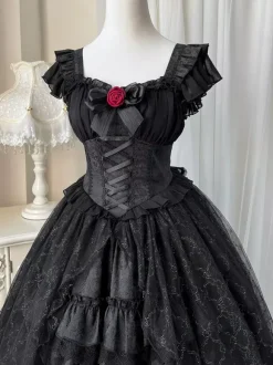 Gothique Lolita Robes Rose Dentelle Noir Corset